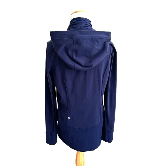Lululemon Athletica Blue Zip-Front Jacket 10 Hood Long-Sleeve Thumbholes Stretch