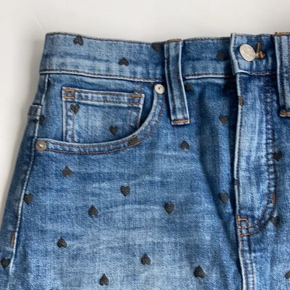 Madewell stretch denim straight mini skirt black heart print edition