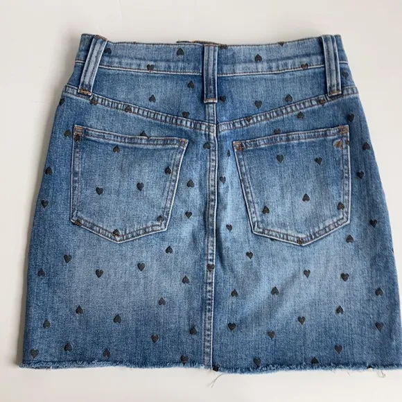 Madewell stretch denim straight mini skirt black heart print edition