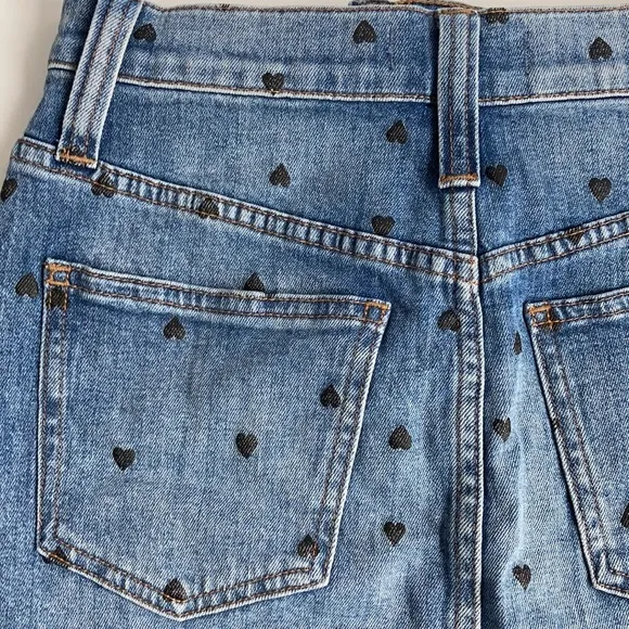 Madewell stretch denim straight mini skirt black heart print edition