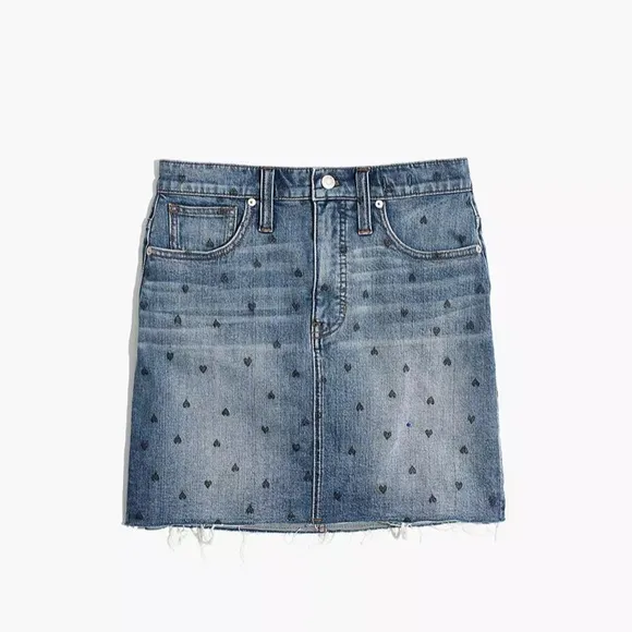 Madewell stretch denim straight mini skirt black heart print edition