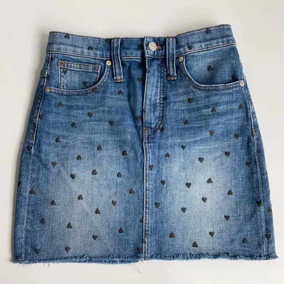Madewell stretch denim straight mini skirt black heart print edition