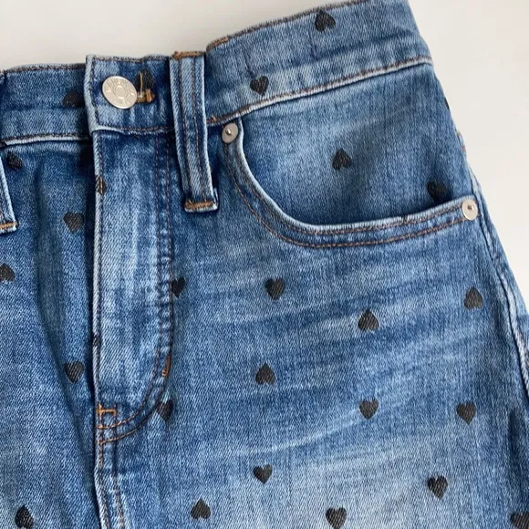 Madewell stretch denim straight mini skirt black heart print edition
