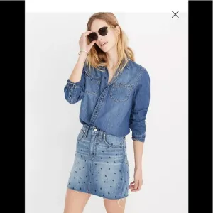Madewell stretch denim straight mini skirt black heart print edition