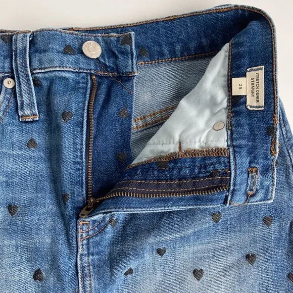 Madewell stretch denim straight mini skirt black heart print edition