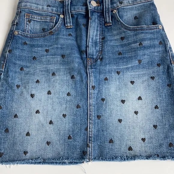Madewell stretch denim straight mini skirt black heart print edition
