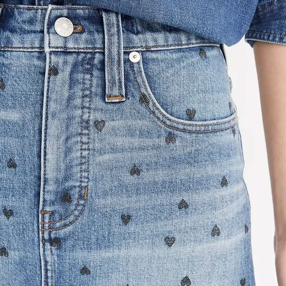 Madewell stretch denim straight mini skirt black heart print edition