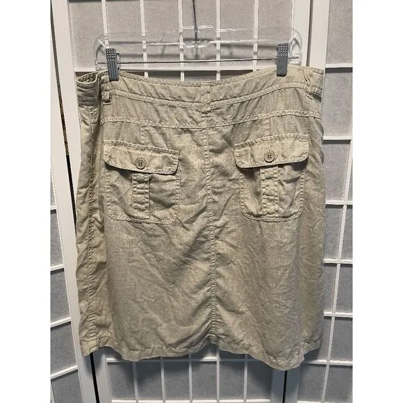 Malvin Beige 100% Linen Button Skirt 18 Elastic Back Utility Style Lightweight