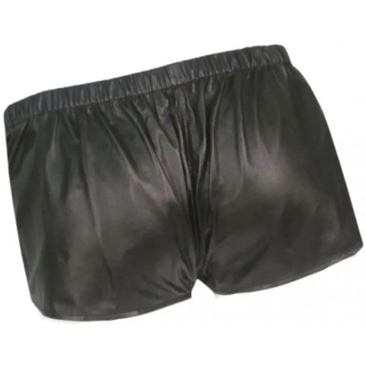 Men Front Zip Closure Real Sheepskin Black Leather Shorts