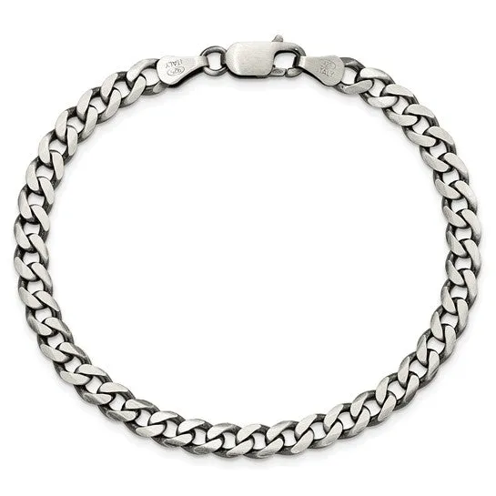 Men's Sterling Silver Antiqued 6mm Curb Chain Bracelet