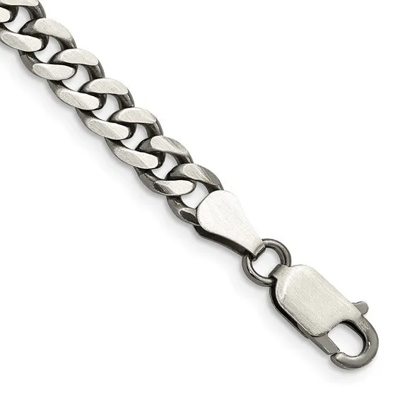 Men's Sterling Silver Antiqued 6mm Curb Chain Bracelet