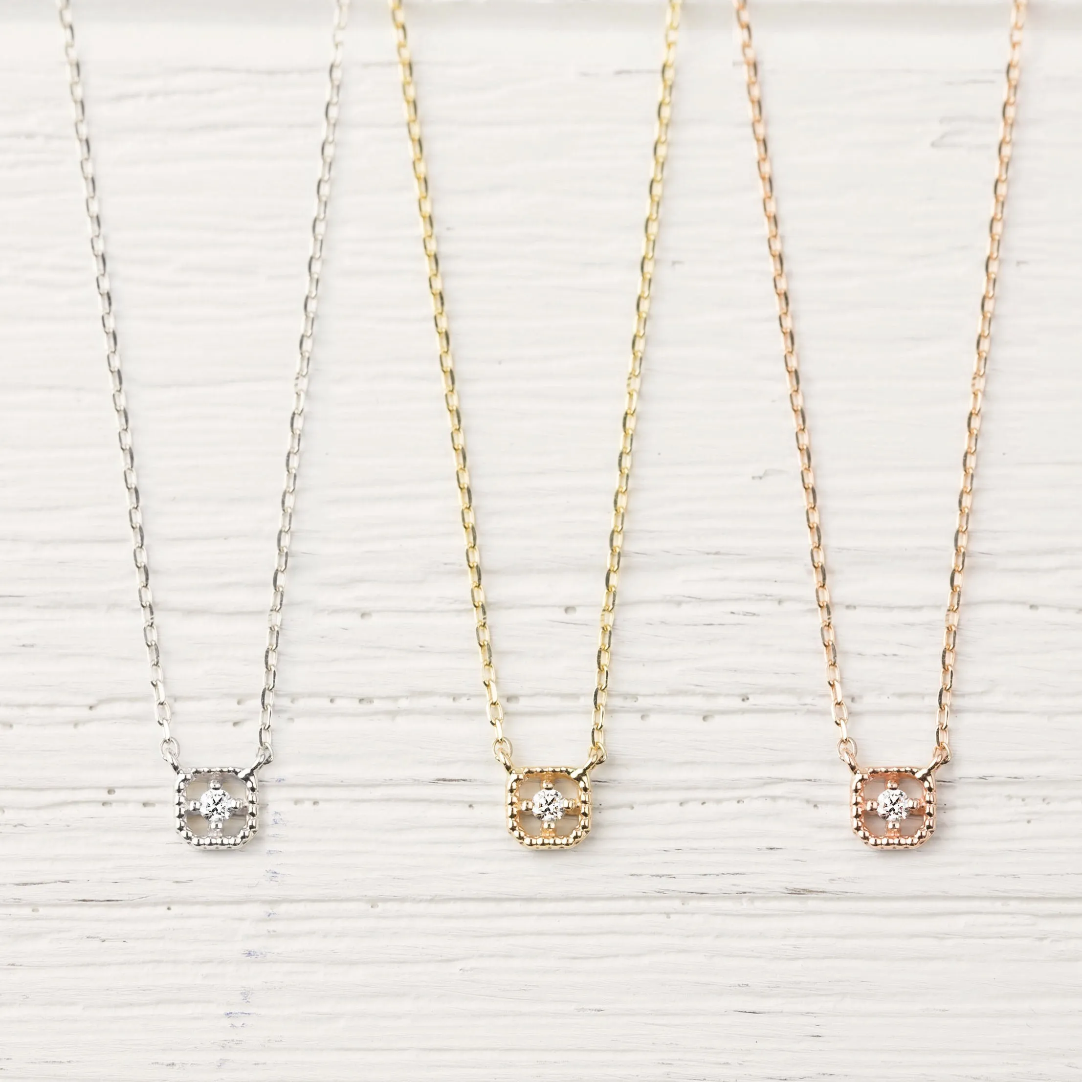 Milgrain Square Diamond Necklace