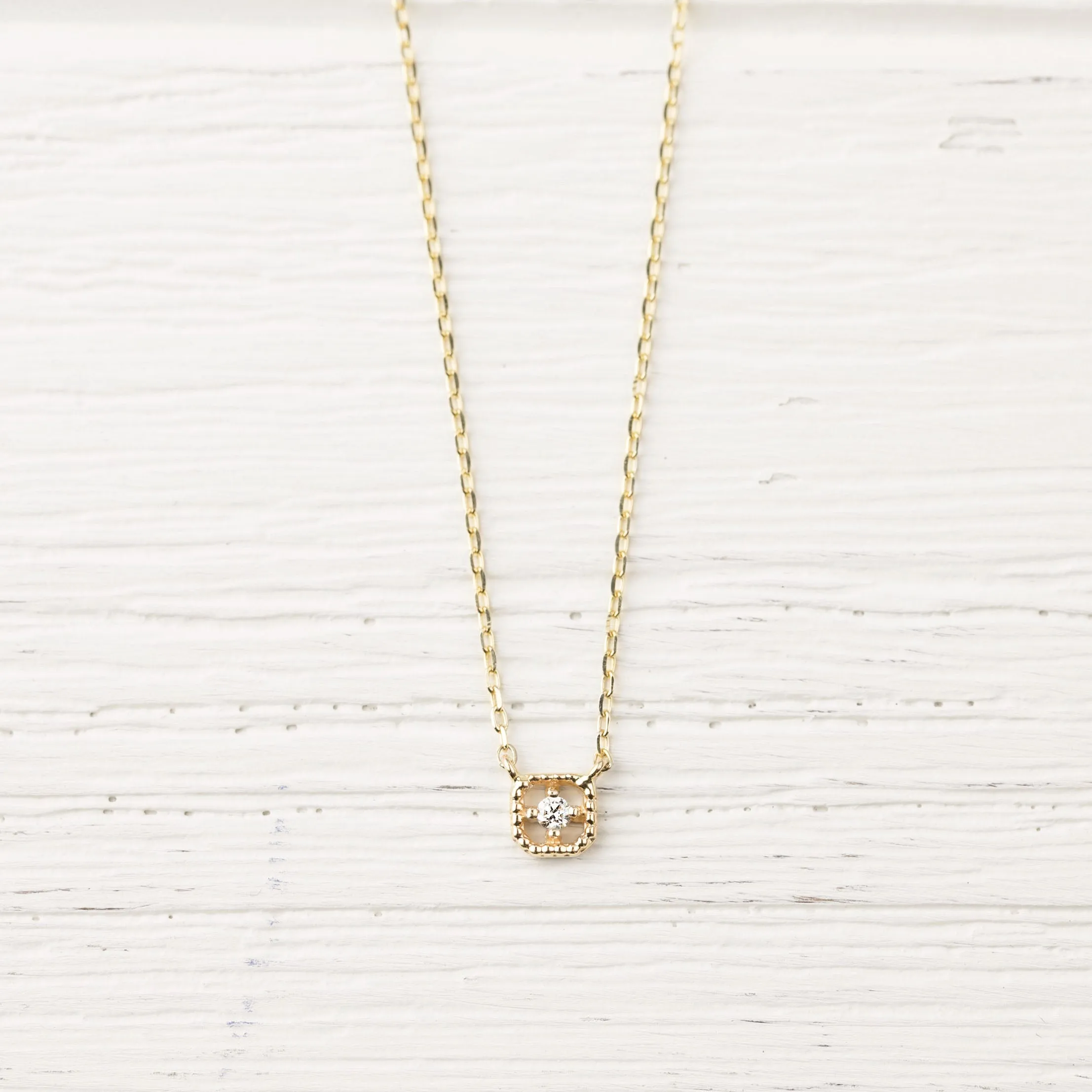 Milgrain Square Diamond Necklace