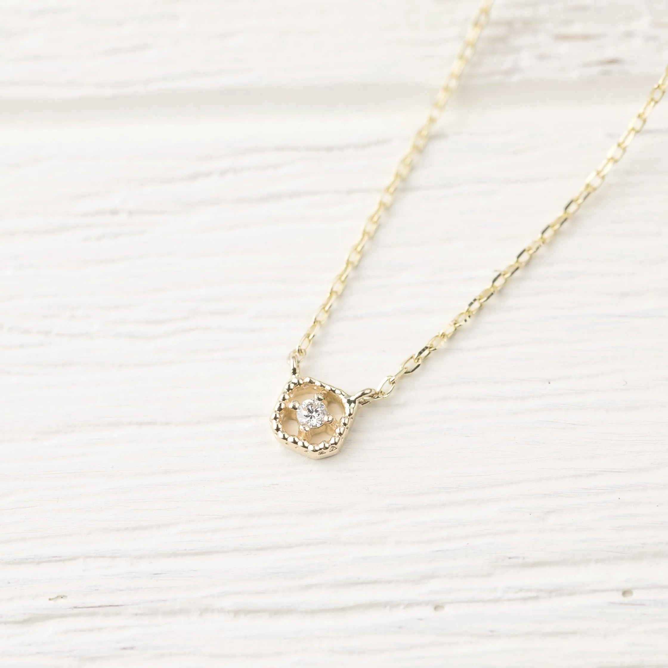 Milgrain Square Diamond Necklace