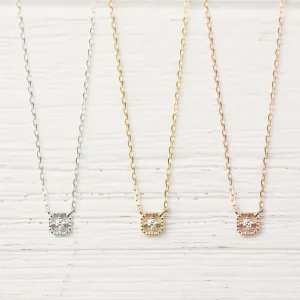 Milgrain Square Diamond Necklace