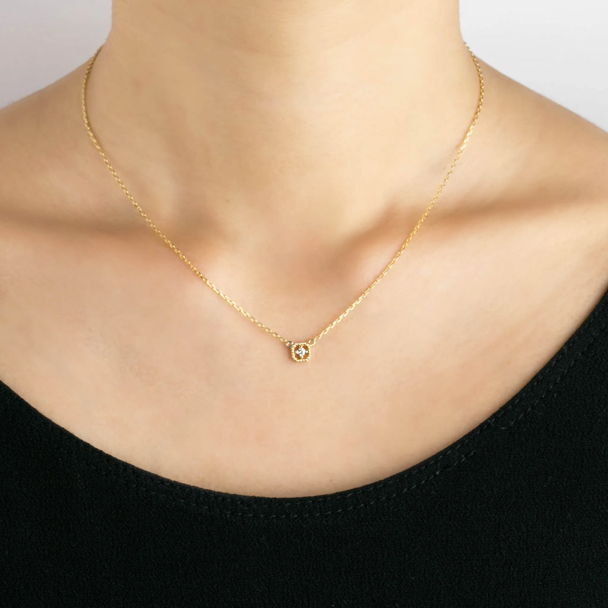 Milgrain Square Diamond Necklace