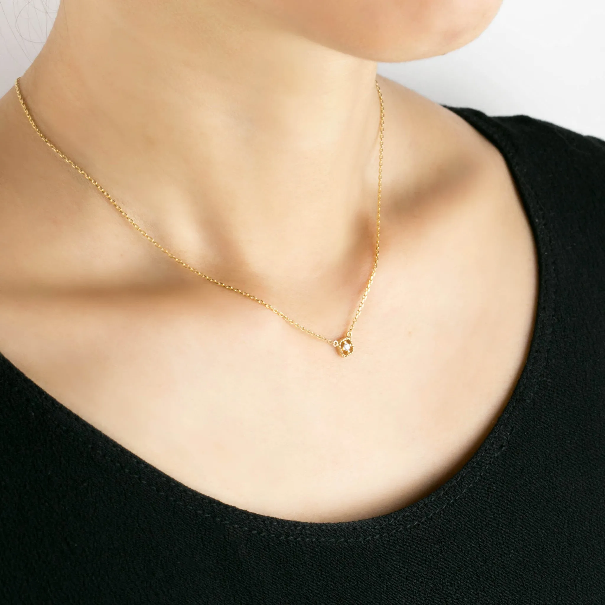 Milgrain Square Diamond Necklace