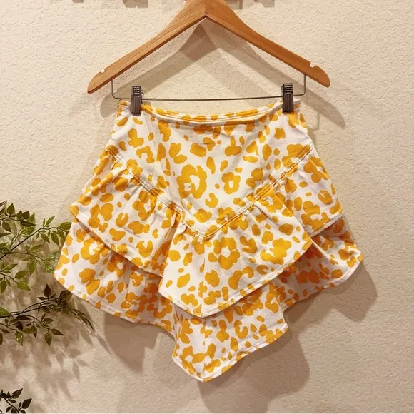 Mother Jeans The Ruffle Tiered Mini Light Weight Denim Skirt Floral Leopard NWT