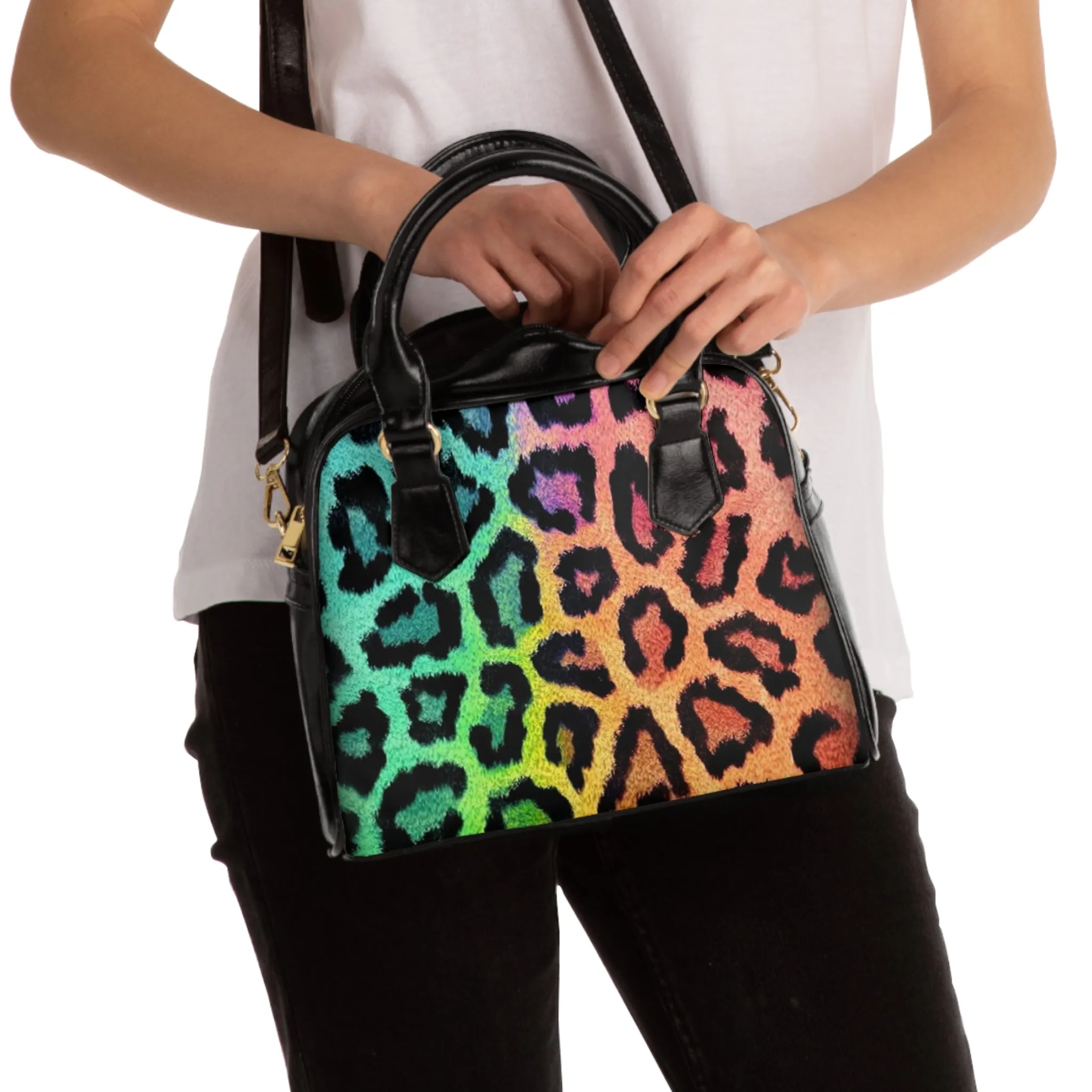 Multicolored Leopard Print Shoulder Handbag