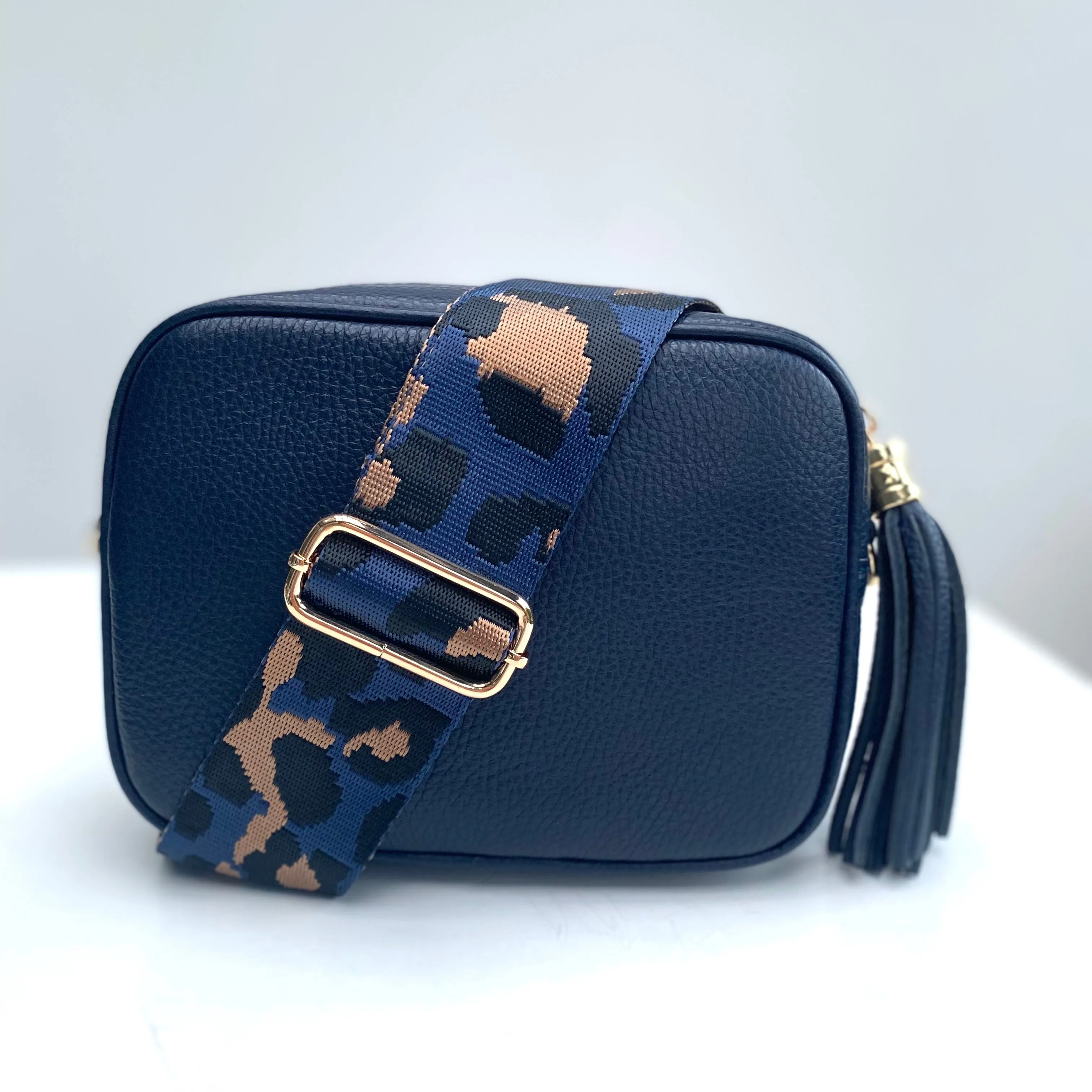 Navy Animal Print Bag Strap