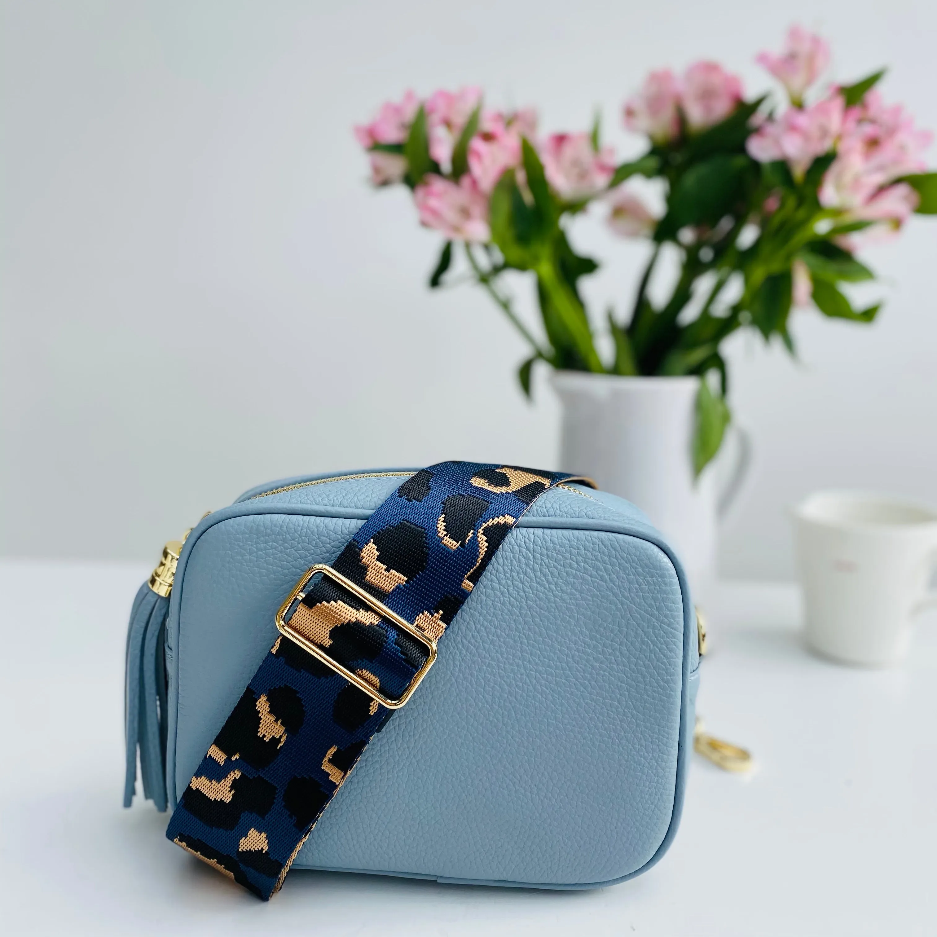 Navy Animal Print Bag Strap