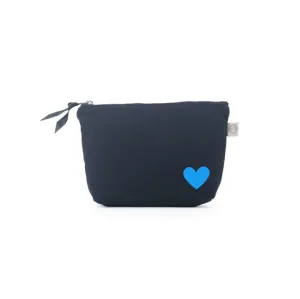 Navy Makeup Bag with Aqua Heart - NEW!