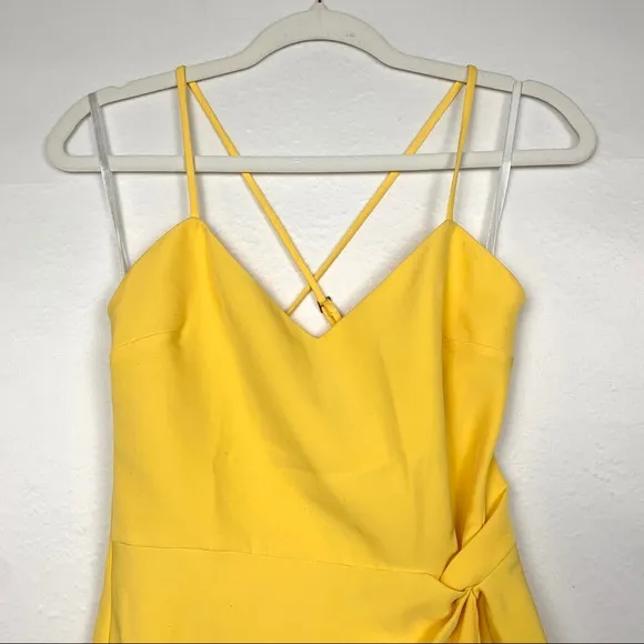 NBD Venice Blvd V-Neck Twist Wrap Knot Mini Dress Yellow XS