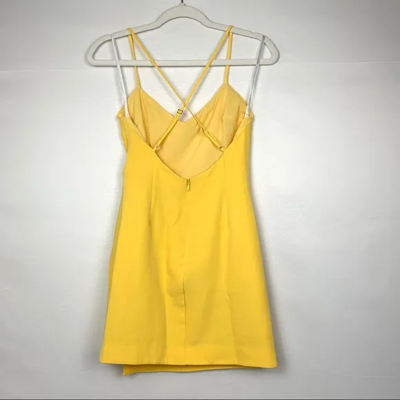 NBD Venice Blvd V-Neck Twist Wrap Knot Mini Dress Yellow XS