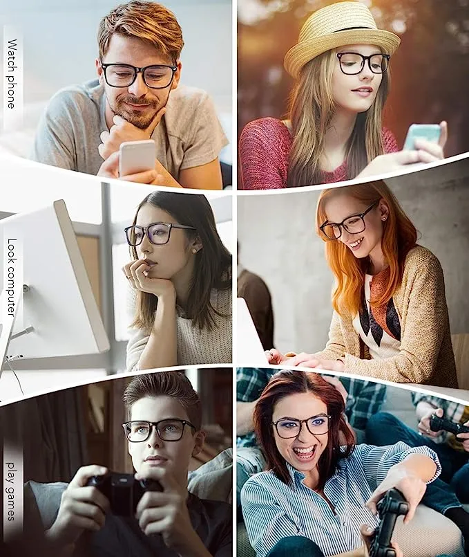 New 2 Pack MEETSUN Blue Light Blocking Glasses, Anti Eye Strain Headache (Sleep Better),Computer Glasses UV400 Transparent Lens, 1 black, 1 grey