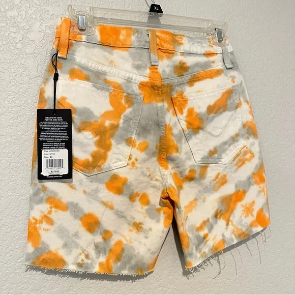 New $215 Hudson Orange Gray Tie Dye Denim Jean Shorts Size 24