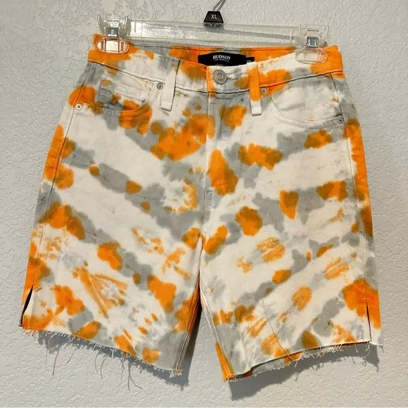 New $215 Hudson Orange Gray Tie Dye Denim Jean Shorts Size 24