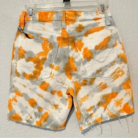New $215 Hudson Orange Gray Tie Dye Denim Jean Shorts Size 24
