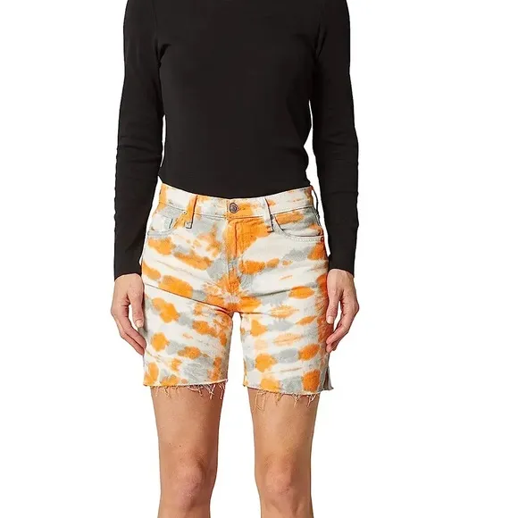 New $215 Hudson Orange Gray Tie Dye Denim Jean Shorts Size 24