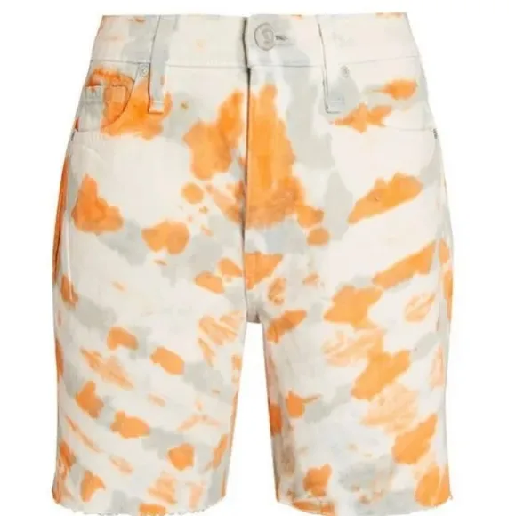 New $215 Hudson Orange Gray Tie Dye Denim Jean Shorts Size 24