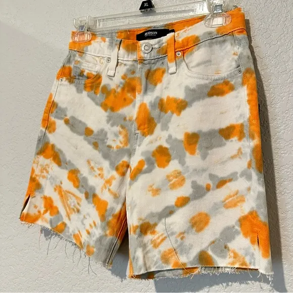 New $215 Hudson Orange Gray Tie Dye Denim Jean Shorts Size 24