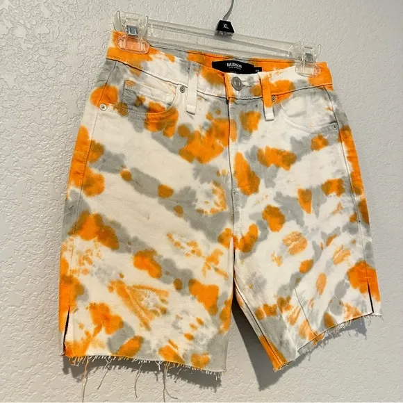 New $215 Hudson Orange Gray Tie Dye Denim Jean Shorts Size 24