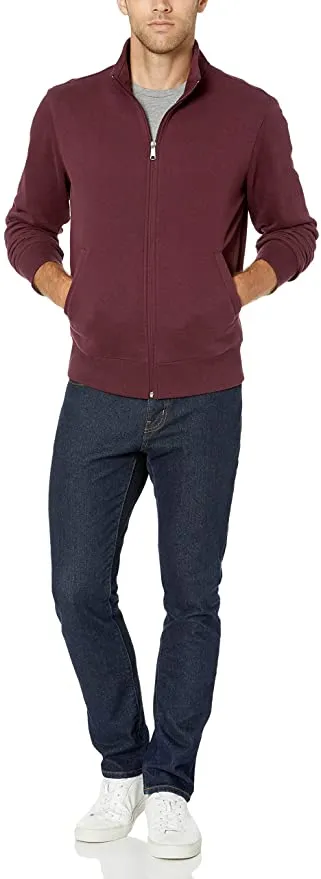 New Amazon Essentials mens Full-Zip Fleece Mock Neck Sweatshirt Sweatshirt, Burgundy, Sz M!