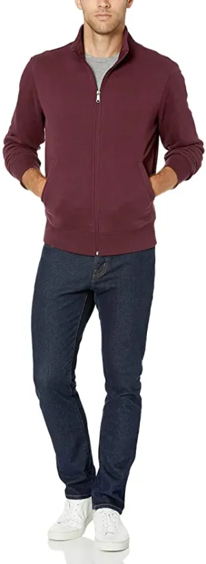 New Amazon Essentials mens Full-Zip Fleece Mock Neck Sweatshirt Sweatshirt, Burgundy, Sz M!