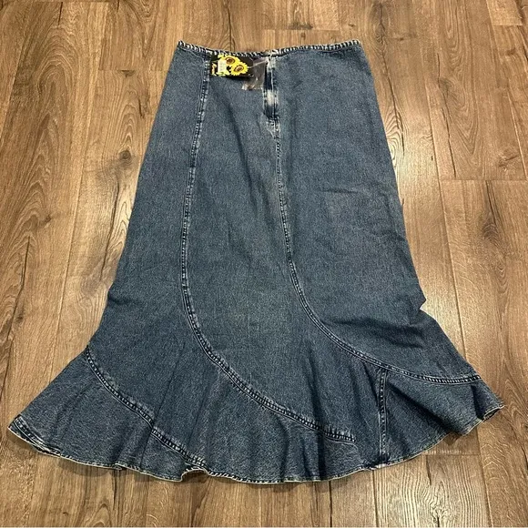 New Denim Midi Maxi Flared Hemline Jean Prairie Skirt Women's Y2K Mermaid Large