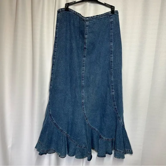New Denim Midi Maxi Flared Hemline Jean Prairie Skirt Women's Y2K Mermaid Large