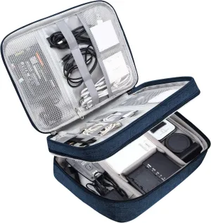 NEW Double Layer Travel Electronic Organizer Bag Cable Organizer Case Portable Digital Storage Bag for Electronic Accessories USB Cables, Cord, Charger, Power Bank, Adapter, Kindle, Hard Drives, SD Card - Navy