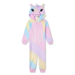 New Kids Girls Rainbow Unicorn Onesie, Zip Up, Footless, Sz M (7-8)