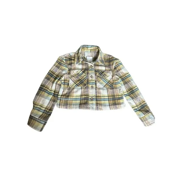 NWT Bagatelle Women's Medium Plaid Wool‎ Blend Crop Fleece Jacket Shacket #F12-4