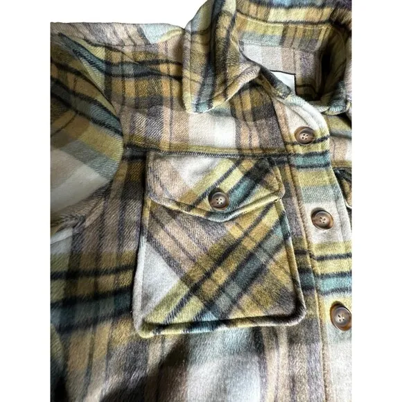NWT Bagatelle Women's Medium Plaid Wool‎ Blend Crop Fleece Jacket Shacket #F12-4