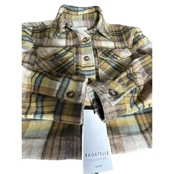 NWT Bagatelle Women's Medium Plaid Wool‎ Blend Crop Fleece Jacket Shacket #F12-4