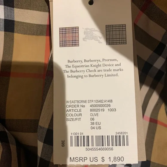 NWT BURBERRY Collegiate Stripe Gabardine Coat