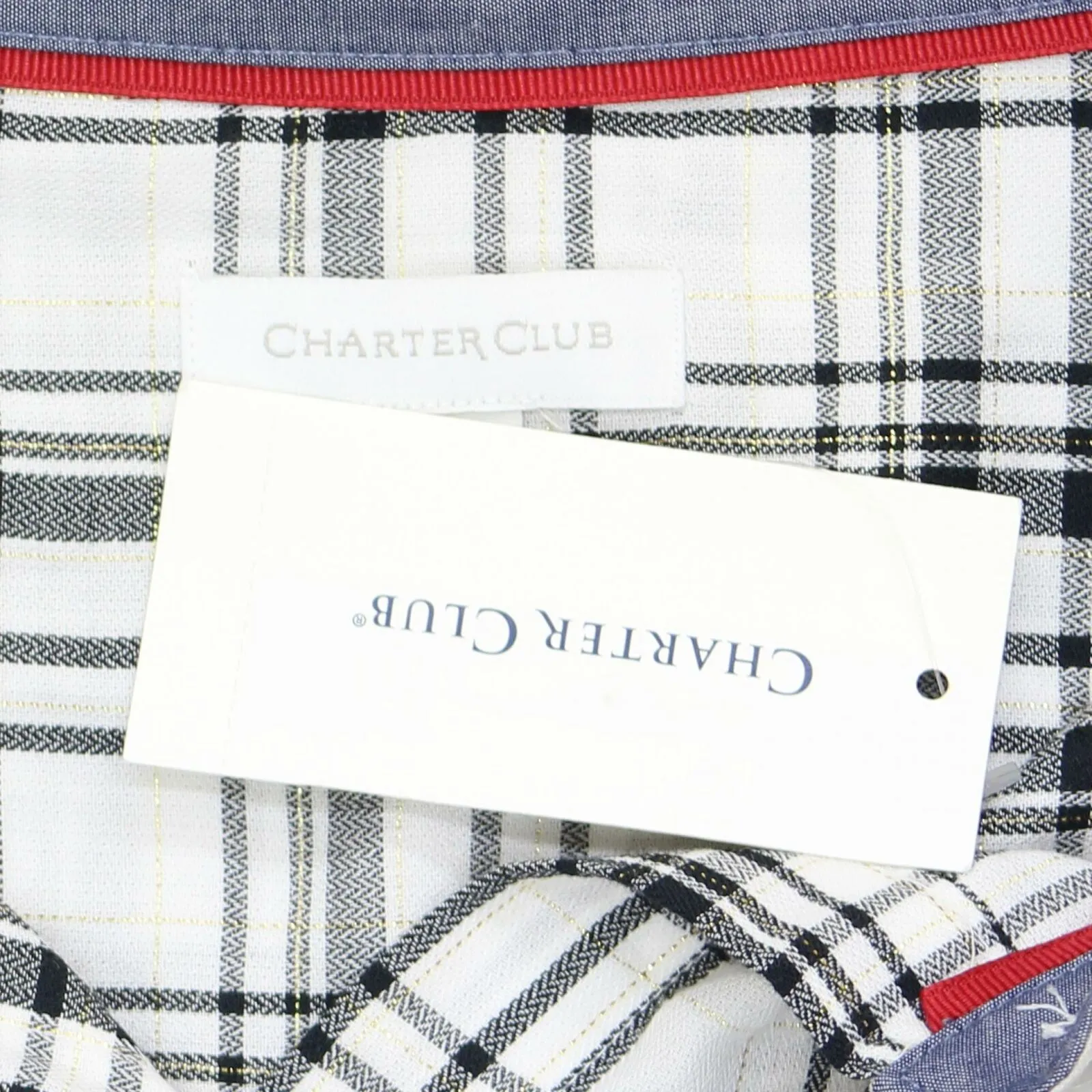 NWT Charter Club Womens Plaid Button-Down Shirt. 100112114MS XX-Large