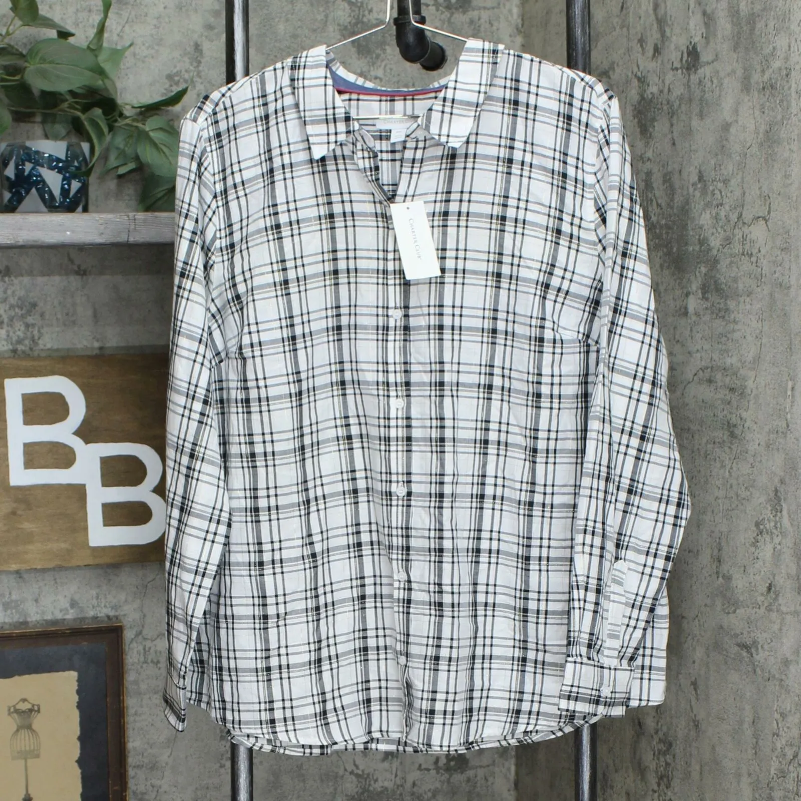 NWT Charter Club Womens Plaid Button-Down Shirt. 100112114MS XX-Large