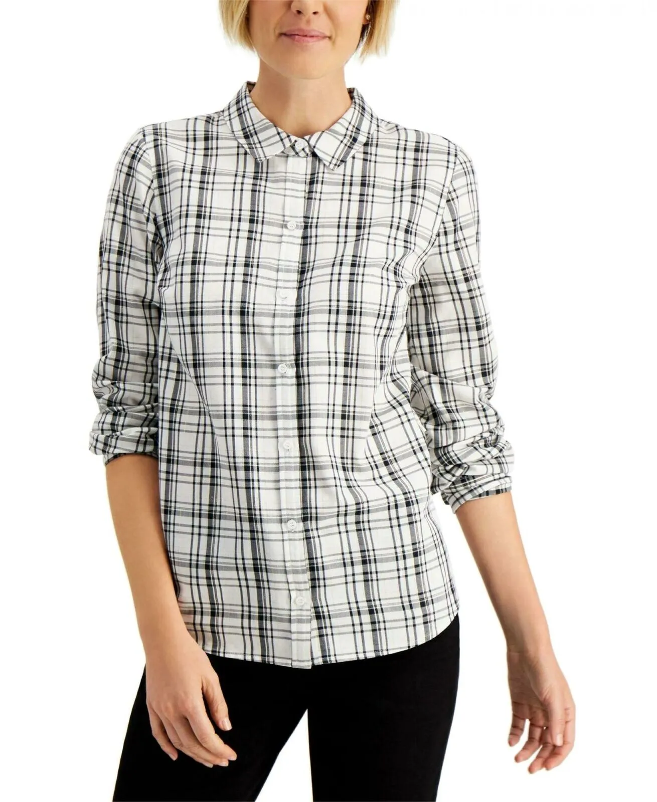 NWT Charter Club Womens Plaid Button-Down Shirt. 100112114MS XX-Large