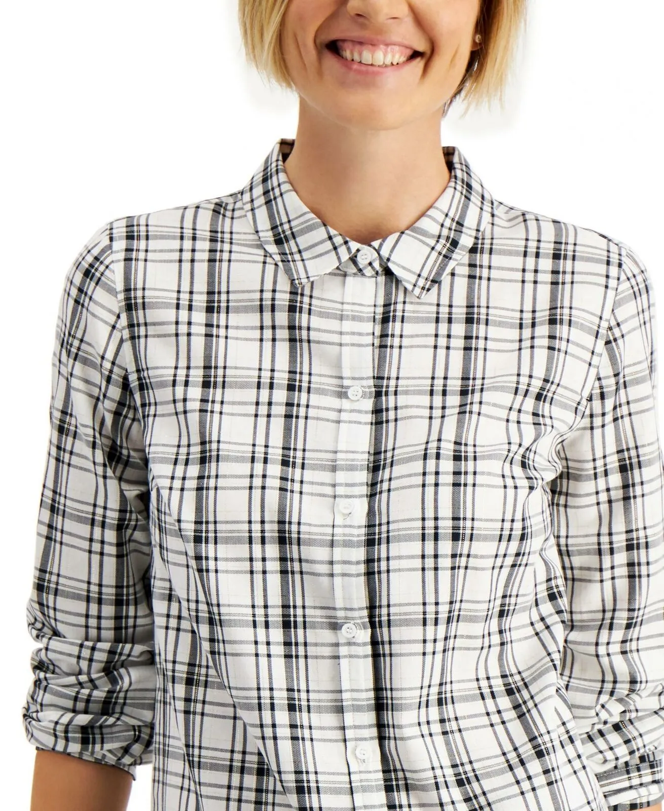 NWT Charter Club Womens Plaid Button-Down Shirt. 100112114MS XX-Large